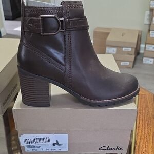 Clarks Women's Leda Strap Dark Brown Ankle Booties Leather